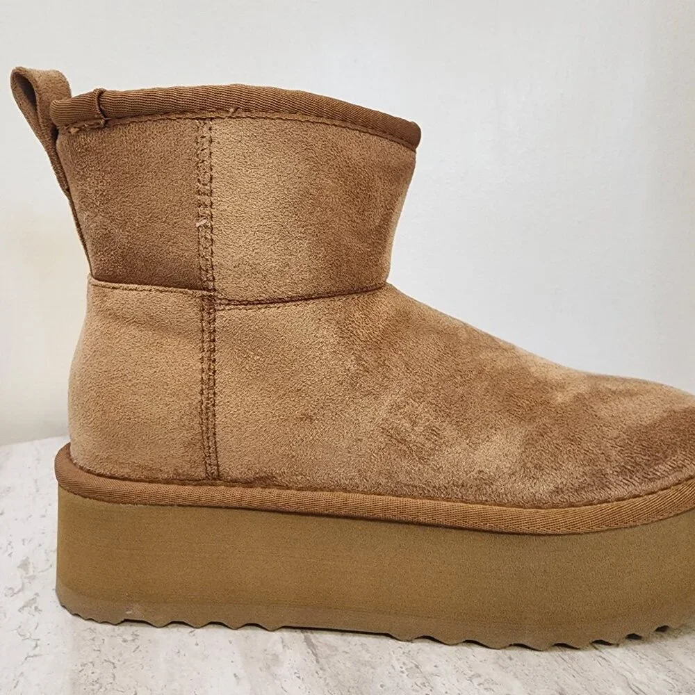 Steve Madden Crue Platform Cozy Booties Chestnut- B041 - Picture 4 of 9